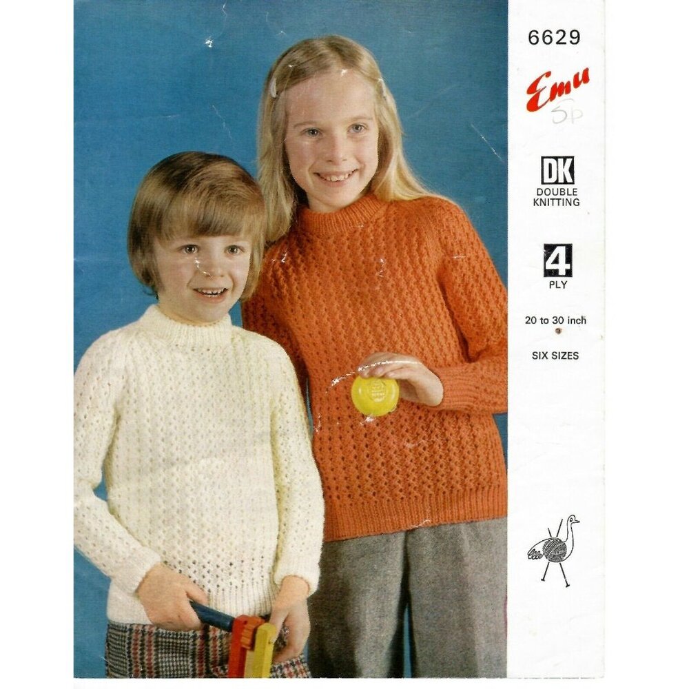 Vintage Knitting Pattern Child Boy Girl Sweater #6629 UK by Emu